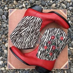 NAKED FEET Embroidered, Black & Red, Cowgirl Boots